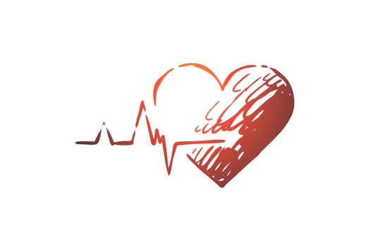 Health, heart, care, heartbeat, cardiogram concept. Hand drawn heart as symbol of health care concept sketch. Isolated vector illustration.