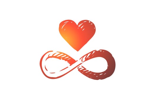 Harmony, heart, balance, heart, unity concept. Hand drawn heart and symbol of infinity concept sketch. Isolated vector illustration.