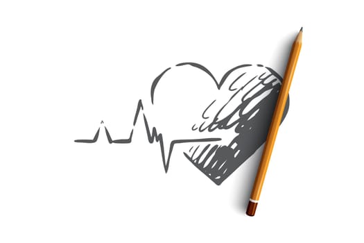 Health, heart, care, heartbeat, cardiogram concept. Hand drawn heart as symbol of health care concept sketch. Isolated vector illustration.