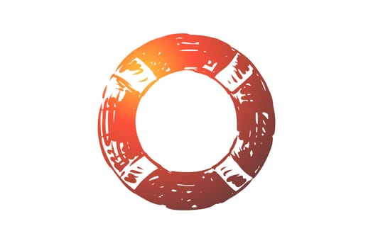 Lifebuoy, emergency, help, lifesaver, rescue concept. Hand drawn lifebuoy as symbol of life protection concept sketch. Isolated vector illustration.