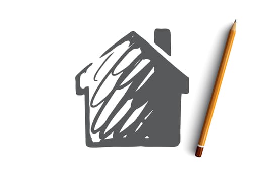 House, building, real estate, architecture concept. Hand drawn house for family living concept sketch. Isolated vector illustration.