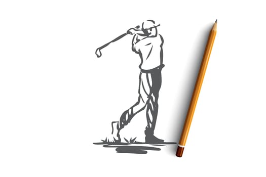 Golf, tournament, game, sport, golfer concept. Hand drawn player on golf tournament concept sketch. Isolated vector illustration.