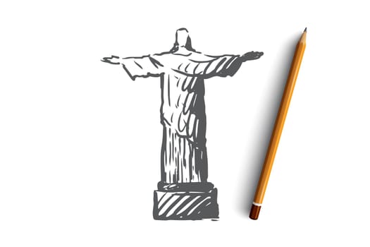 Jesus, statue, monument, religion, Christ concept. Hand drawn statue of Jesus Christ concept sketch. Isolated vector illustration.