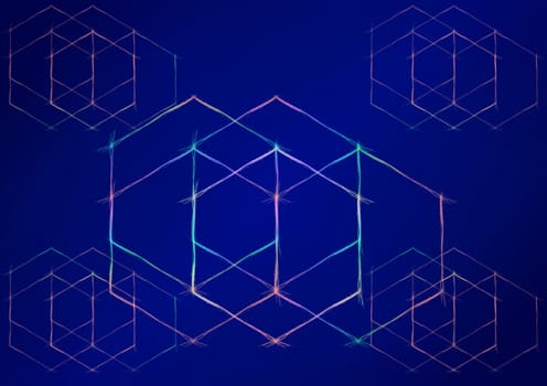 Isometric polygons on darkly dark blue background