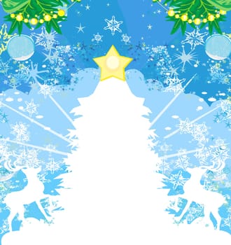 Merry Christmas card with snowflakes and reindeer - frame with place for your text