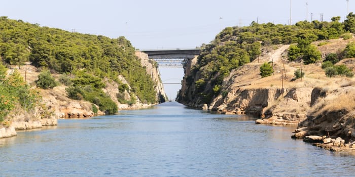 The Corinth Canal is a canal that connects the Gulf of Corinth with the Saronic Gulf in the Aegean Sea, Greece