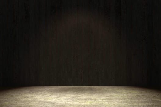 3d illustration. black wood wall and wood floor