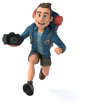 Fun illustration of a 3D cartoon backpacker