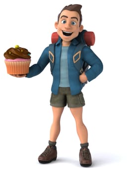 Fun illustration of a 3D cartoon backpacker