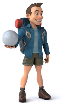 Fun illustration of a 3D cartoon backpacker