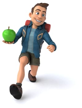 Fun illustration of a 3D cartoon backpacker