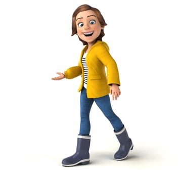 Fun 3D Illustration of a cartoon teenage girl with rain gear