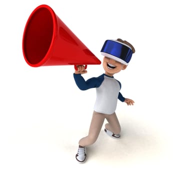 Fun 3D illustration of a cartoon kid with a VR helmet