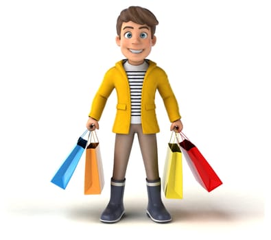 Fun 3D Illustration of a cartoon kid with rain gear