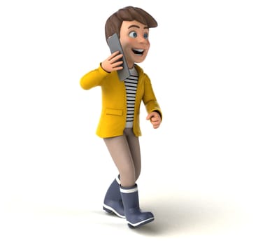 Fun 3D Illustration of a cartoon kid with rain gear