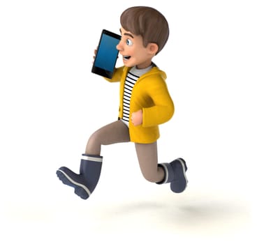 Fun 3D Illustration of a cartoon kid with rain gear