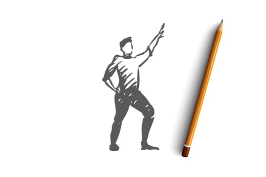 Dancing, guy, fun, party, disco concept. Hand drawn attractive young guy dancing at disco party concept sketch. Isolated vector illustration.