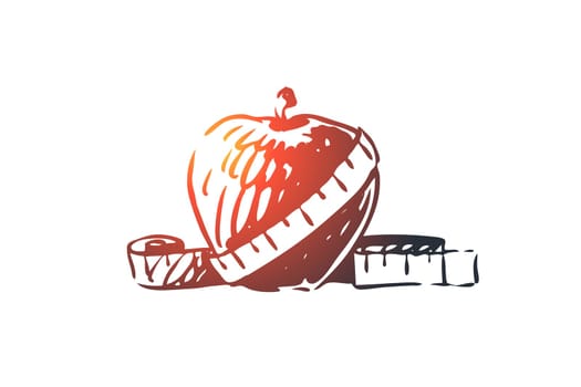 Eco, food, apple, nature, organic concept. Hand drawn fresh apple with measurement tool concept sketch. Isolated vector illustration.
