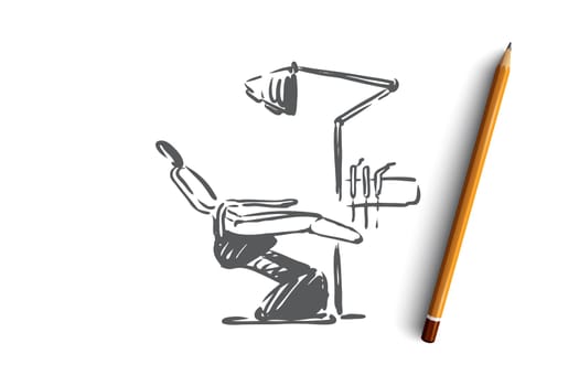 Dentist, chair, medical, care, dentistry concept. Hand drawn dentist chair in medical room concept sketch. Isolated vector illustration.