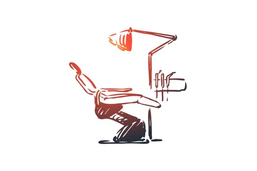 Dentist, chair, medical, care, dentistry concept. Hand drawn dentist chair in medical room concept sketch. Isolated vector illustration.