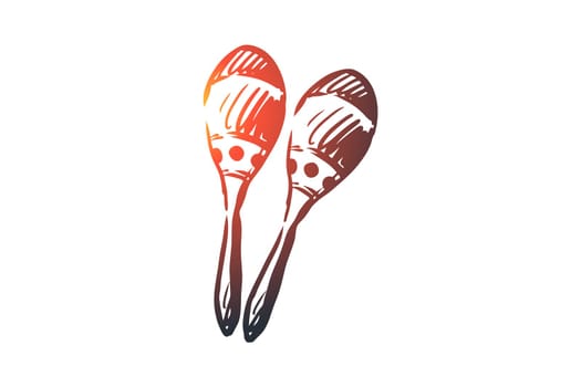 Maracas, music, latin, instrument, Mexican concept. Hand drawn Mexican musician instrument concept sketch. Isolated vector illustration.