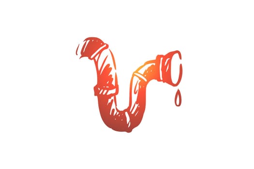 Sanitary, engineering, plumbing, equipment concept. Hand drawn water pipe in house concept sketch. Isolated vector illustration.