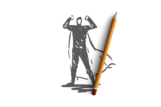 Power, energy, fight, man, superhero concept. Hand drawn man superhero in cloak concept sketch. Isolated vector illustration.