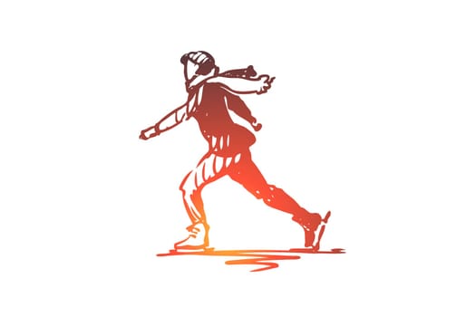 Skating, sport, ice, skate, action concept. Hand drawn sportsman skating on ice concept sketch. Isolated vector illustration.