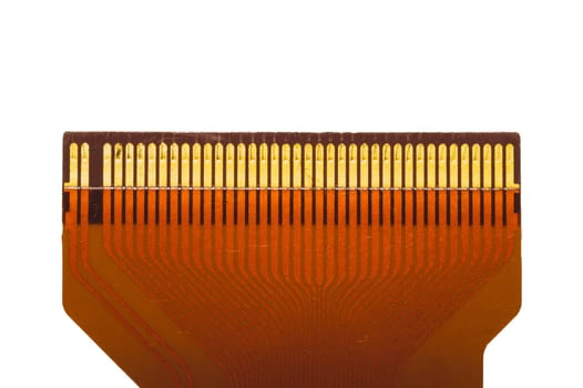 Flat ribbon cable isolated on white. flat connector with golden pins macro. connection detail of a circuit board. clip art