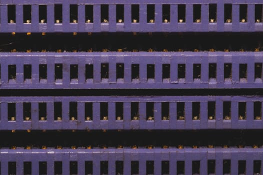 Memory slots on the motherboard close up. ram socket. connector on the circuit board of computer