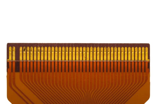 Flat ribbon cable isolated on white. flat connector with golden pins macro. connection detail of a circuit board. clip art