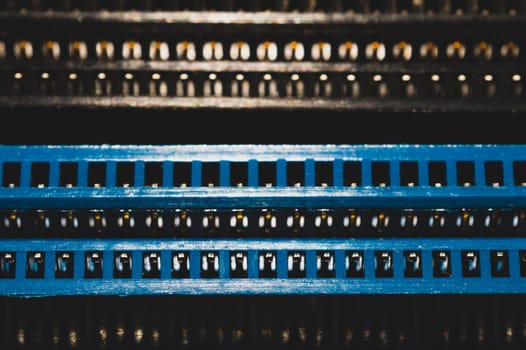Memory slots on the motherboard close up. ram socket. connector on the circuit board of computer