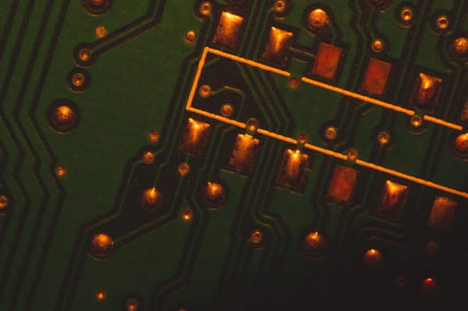 Electronic circuit board abstract background. computer motherboard close up. modern technologies. micro elements of computer with connections and traces. Intelligent technology