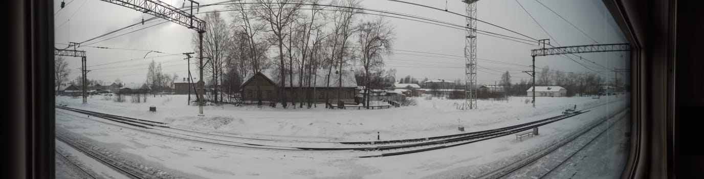 View from the window of the passenger train. winter weather