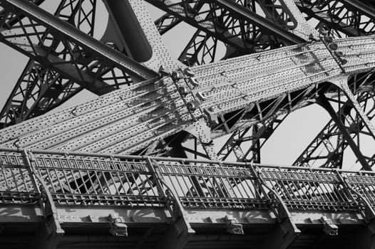 Detail of the railway bridge black and white. industrial construction background