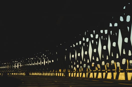 Metal bridge silhouette perspective view. industrial background