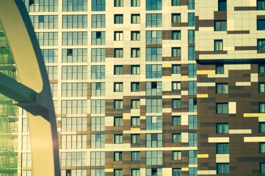Modern building wall. detail of new constructed colorful building. modern residential construction