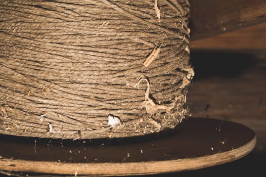 Old rope skein background. clew of rope backdrop