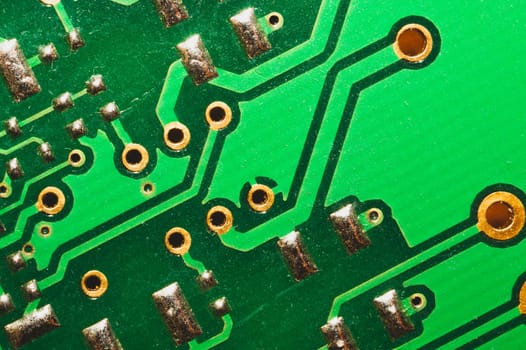 Electronic circuit board abstract background. computer motherboard close up. modern technologies. micro elements of computer with connections and traces. Intelligent technology