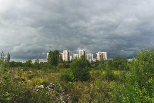 Horizon line with buildings. nature landscape with city into a distance
