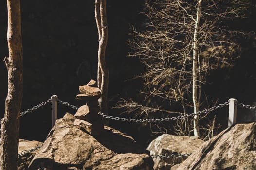 Stones in equilibrium. pile of rocks in the woods. stack of stones in the park
