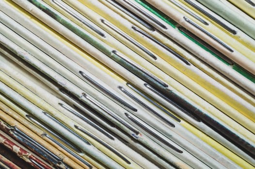 Stack of old magazines. pile of retro newspapers. vintage journals lie on top of each other