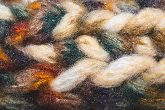 Colorful wool yarn. woolen fabric background. knitted textile close up