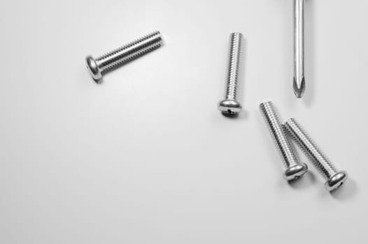 Steel screw on a white background. working tools