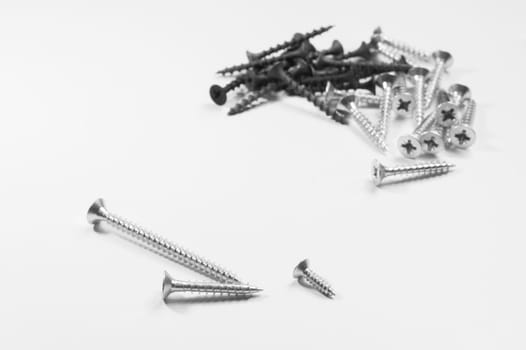 Steel screw on a white background. working tools