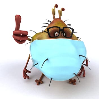 Fun 3D illustration of a cartoon microbe with a mask