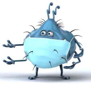Fun 3D illustration of a cartoon microbe with a mask