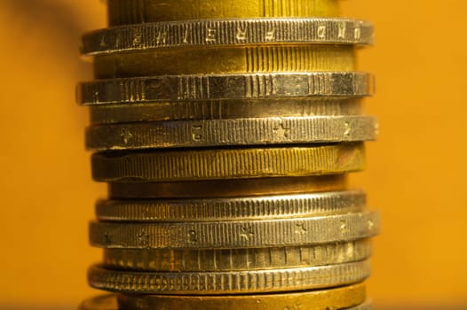 Stack of different coins macro