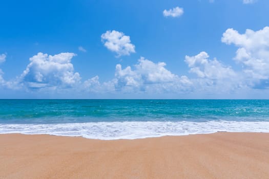 Summer and relax concept, Beach sand and blue sea landscape nature in blue sky
