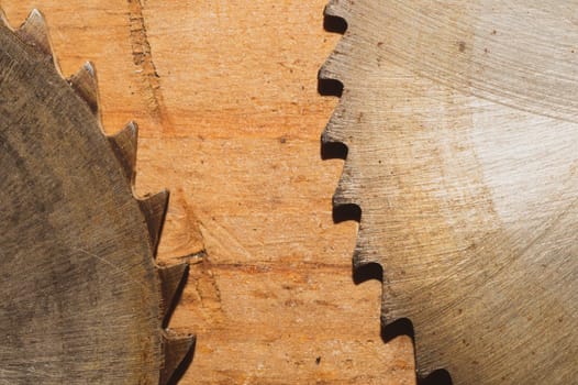 Circular saw blades. carpentry tools. industrial background. equipment for sawmill and sawing wooden products